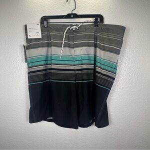 Goodfellow & Co Board Shorts XXL Striped Gray Black Teal 4-Way Stretch